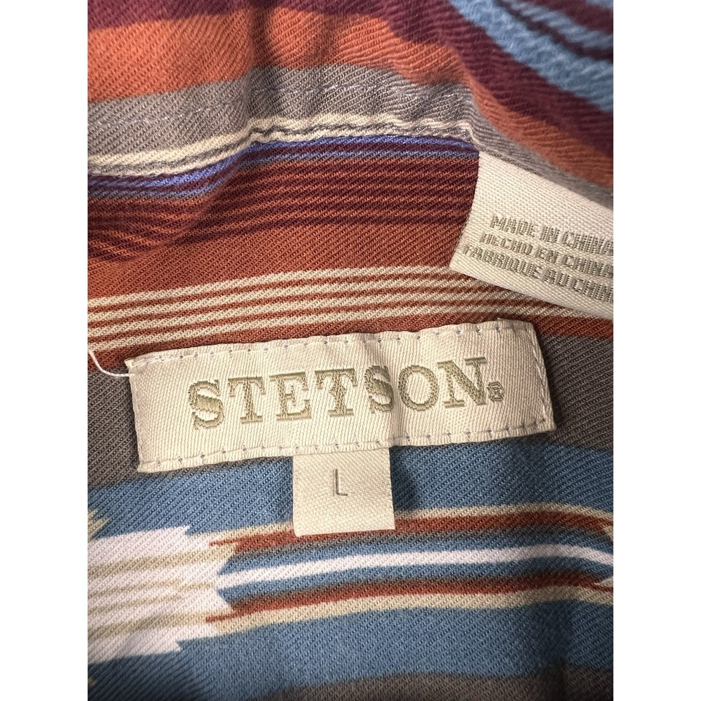 STETSON Western Shirt Aztec Stripe Button Front Southwest Rayon Women's Lg - Picture 3 of 10